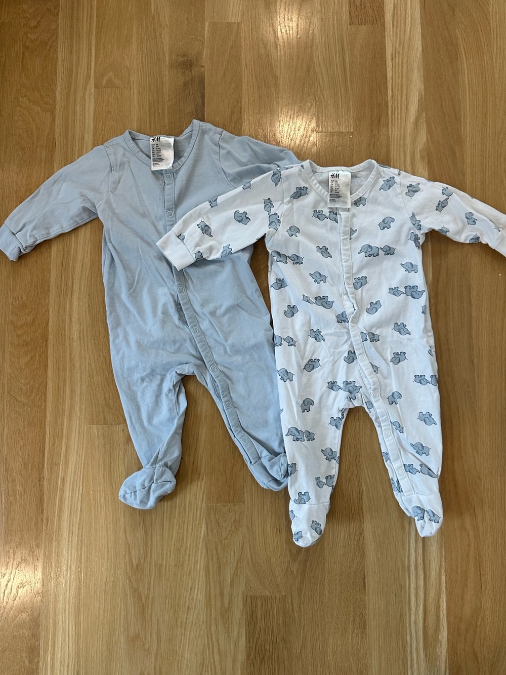 H&M Baby Blue Footed One-Piece Sleepers - Set of 2, 6 months